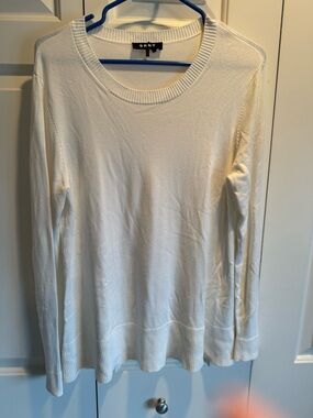 DKNY White and Black Logo Ribbed Crewneck